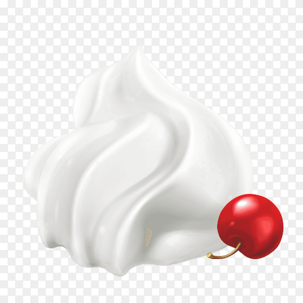 Tasty whipped cream with red cherry vector PNG