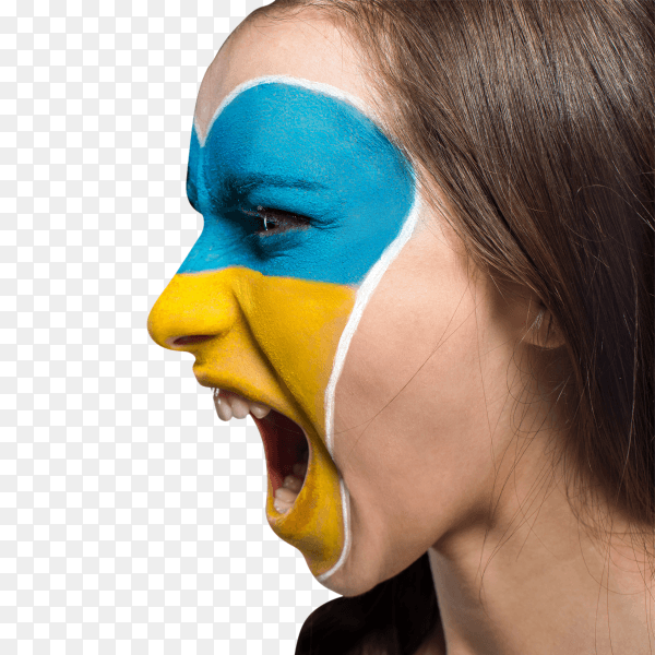 Ukraine flag painted on female face on transparent PNG