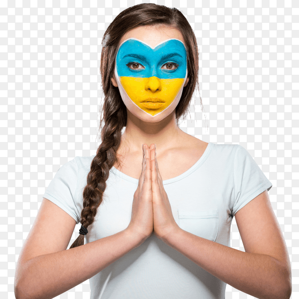 Ukraine flag painted on woman face premuim Images PNG