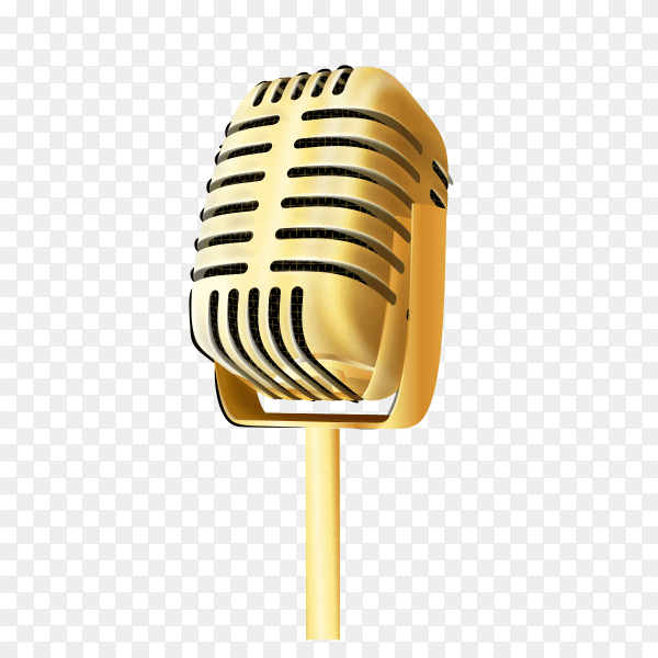 Vintage golden studio microphone on transparent PNG