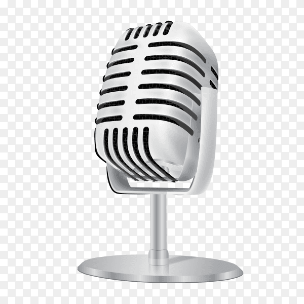 Vintage silver studio microphone on transparent PNG