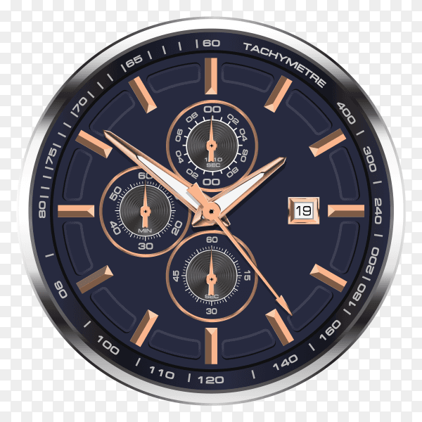 Watch clock chronograph stainless steel copper vector PNG