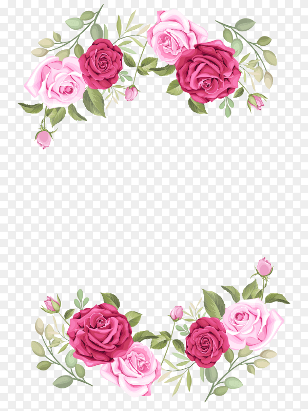 Wedding card template with beautiful roses on transparent PNG