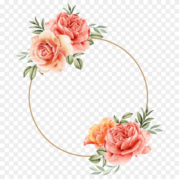 Wedding card template with wreath frame watercolor vector PNG