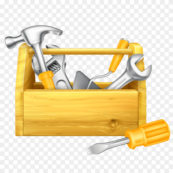 Wooden toolbox with tools vector PNG