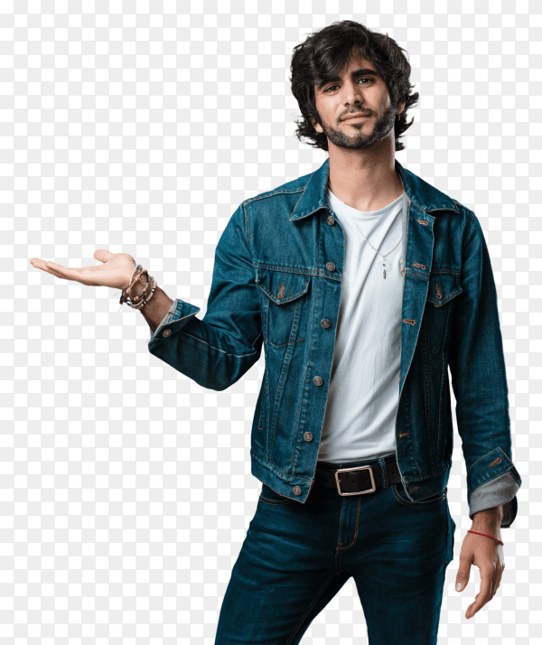 Young handsome man Presenting something on transparent PNG