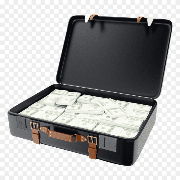 3D Illustration Suitcase Full Money Isolated on transparent background PNGhygt