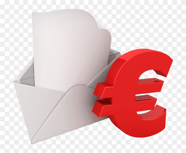 3D envelope with euro sign on transparent background PNG