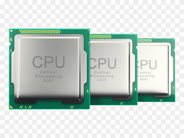3D illustration computer pc cpu chip electronics on transparent background PNG