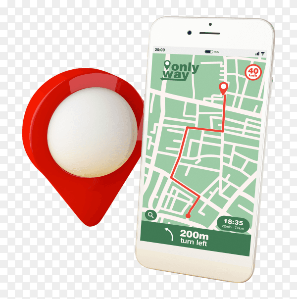 3D smartphone with gps map on transparent background PNG