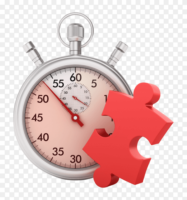 3D stopwatch with jigsaw puzzle piece on transparent background PNG