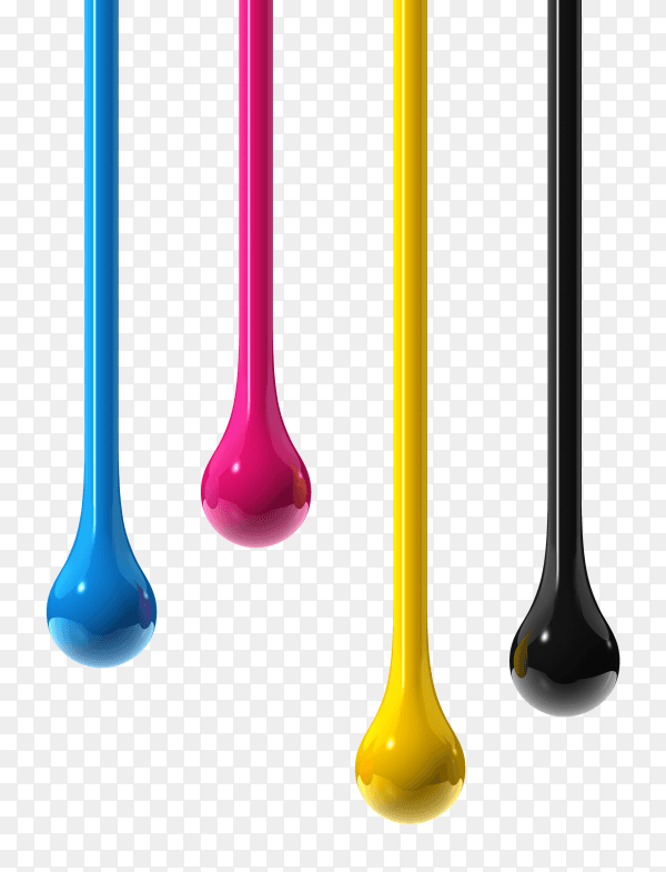 3d cmyk ink drops on transparent background PNG