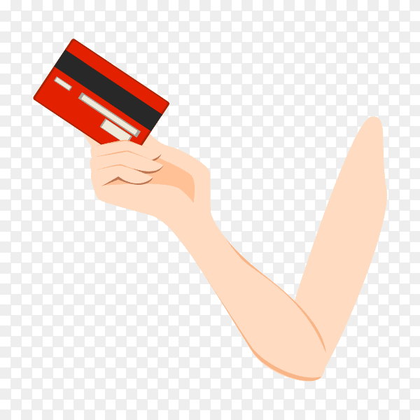 A hand carrying credit card on transparent background PNG