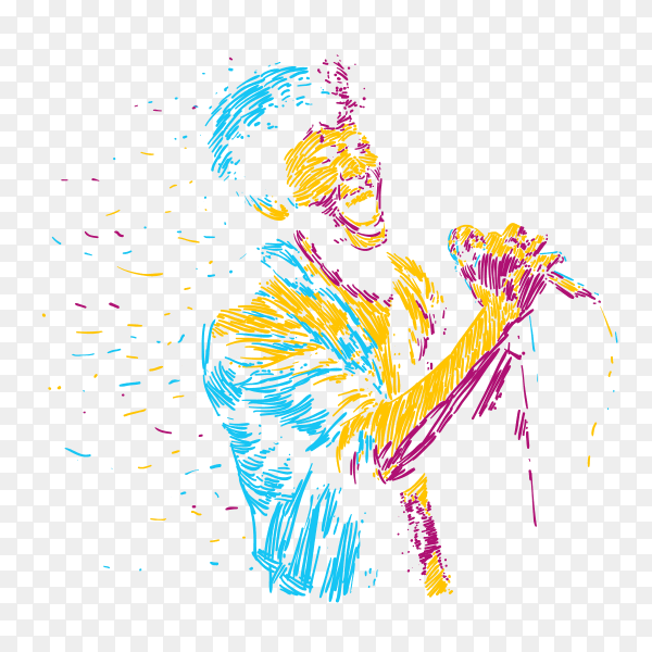 Abstract singger man character illustration music poster on transparent background PNG