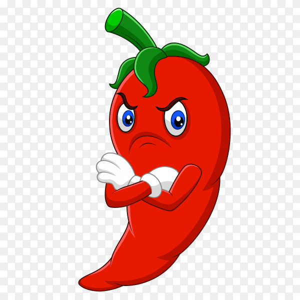 Angry chili pepper cartoon on transparent background PNG