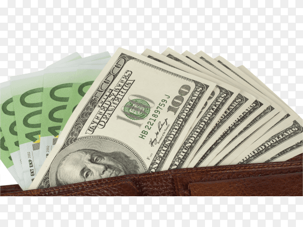 Banknotes dollars in wallet on transparent background PNG