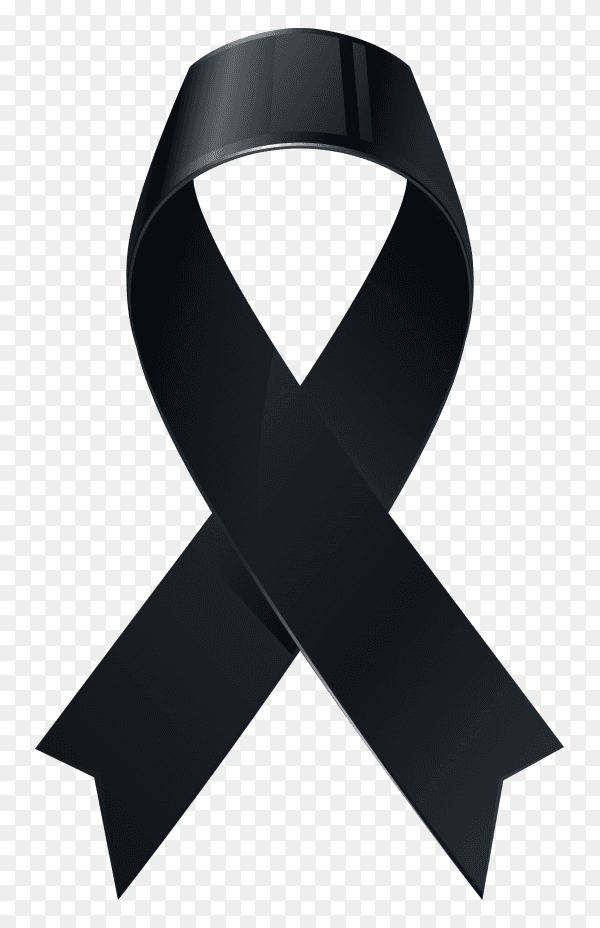 Black awareness ribbon on transparent background PNG