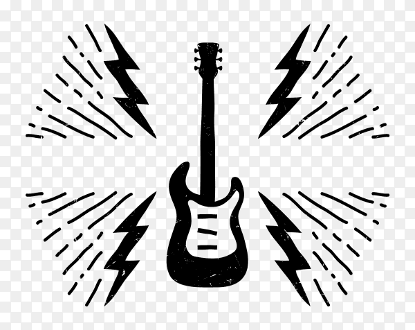 Black guitar on transparent background PNG