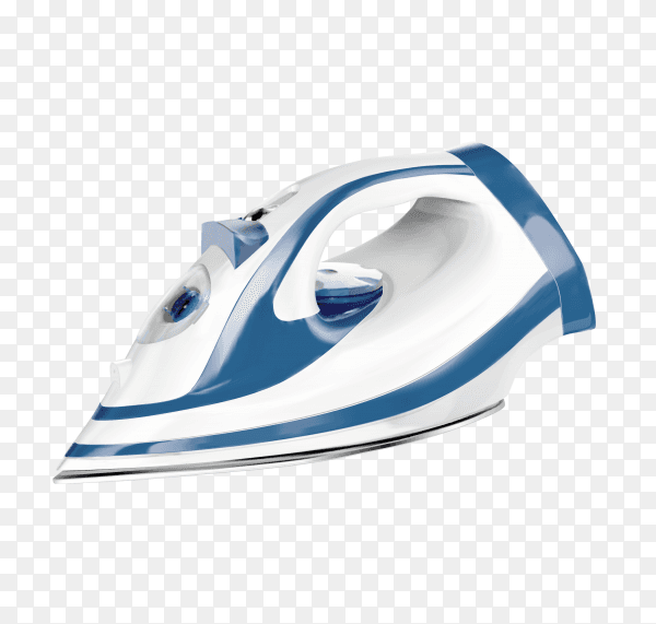 Blue steam iron on transparent background PNG