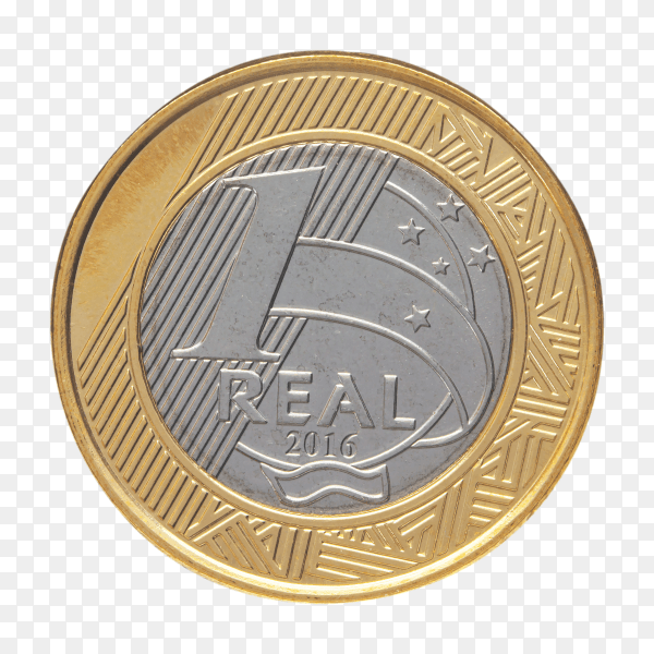 Brazilian one real coin on transparent background PNG