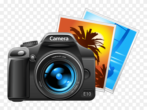 Camera and pictures on transparent PNG