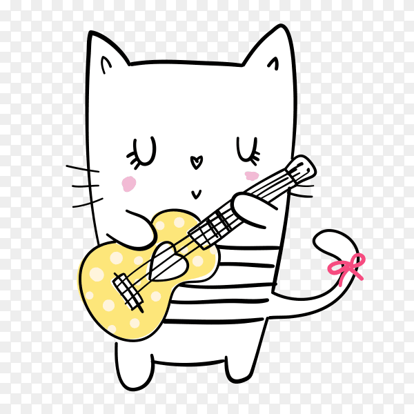 Cartoon cat Playing guitar on transparent background PNG