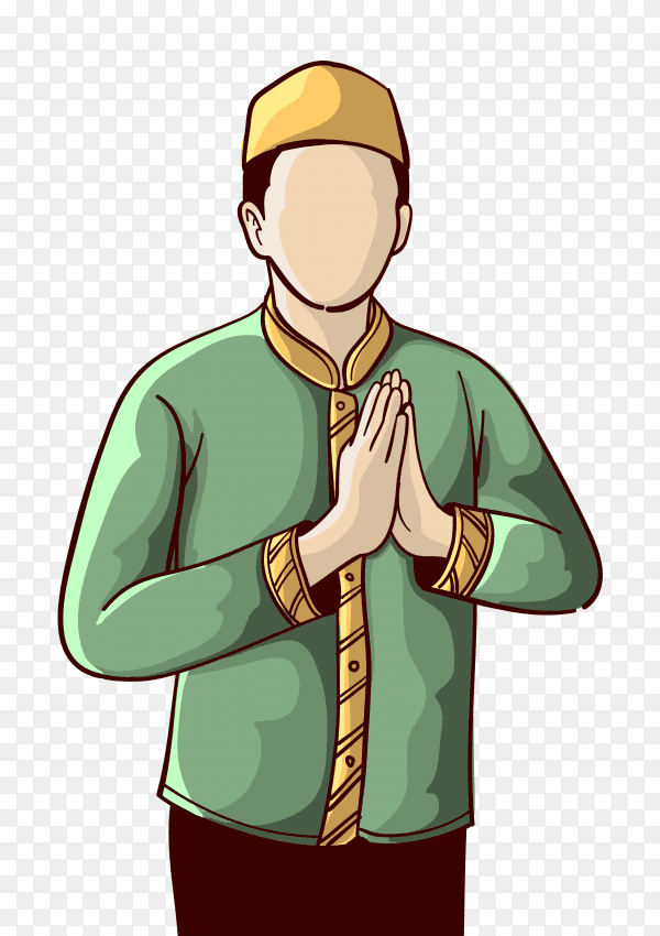 Cartoon muslim man praying to god Clipart PNG