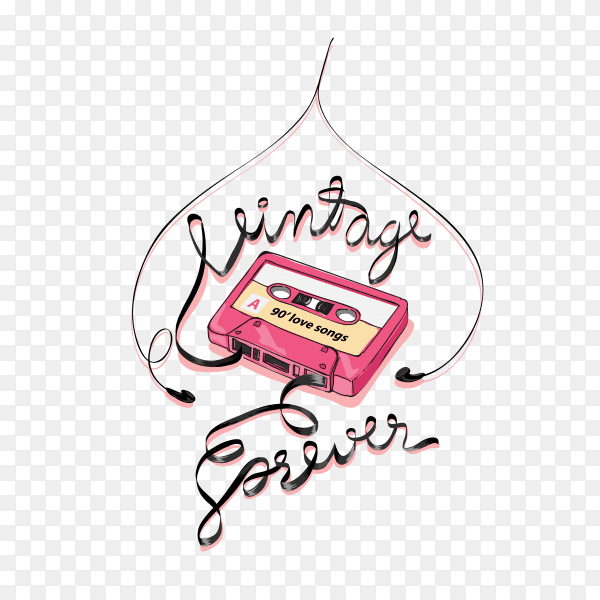 Cassette tape illustration on transparent PNG