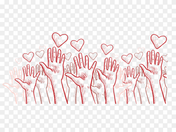 Charity background with hands hearts Clipart PNG