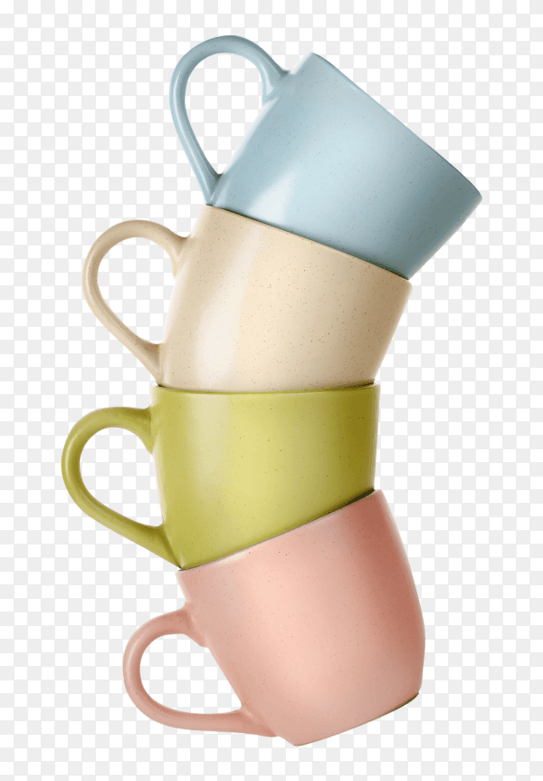 Colorful Stacked coffee cups on transparent PNG