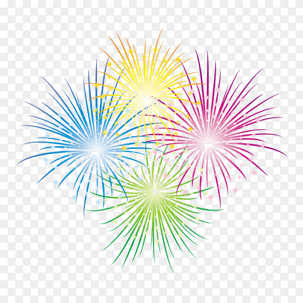 Colorful fireworks celebration on sky on transparent background PNG