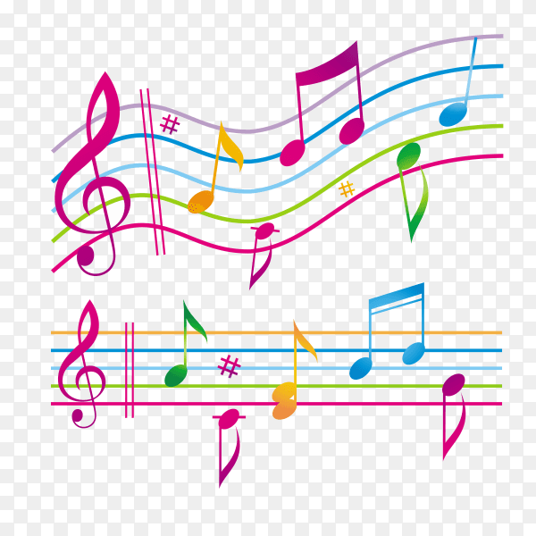 Colorful musical notes on transparent background PNG