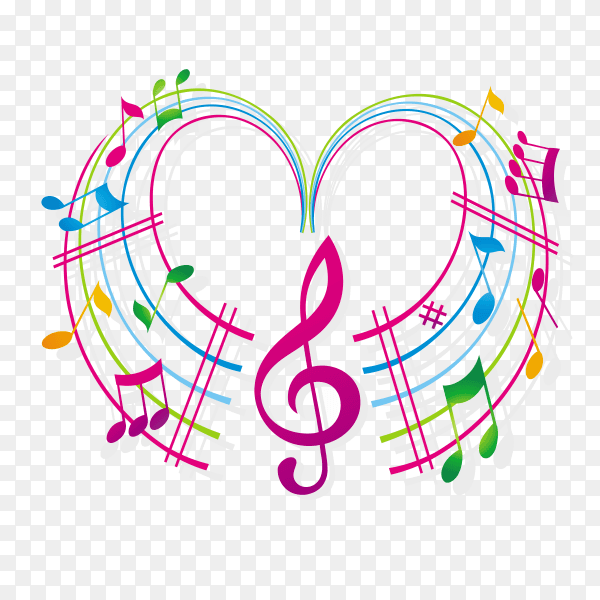 Colorful musical notes vector PNG