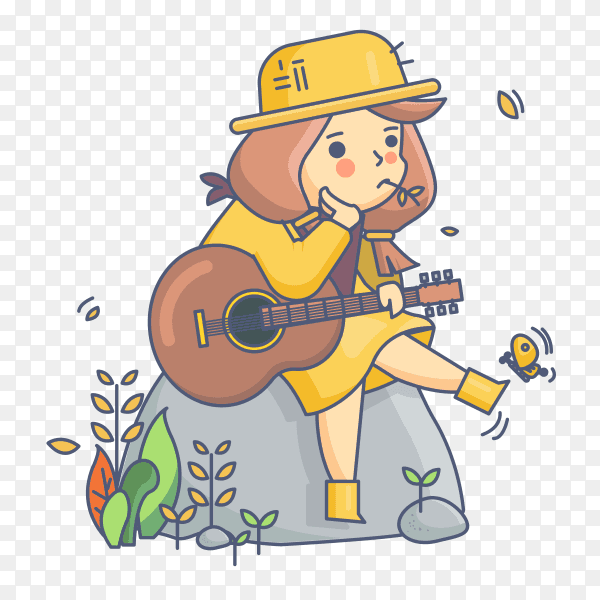 Country girl character holding guitar Premium vector PNG