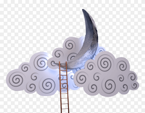 Crescent and moon 3D on transparent background PNG
