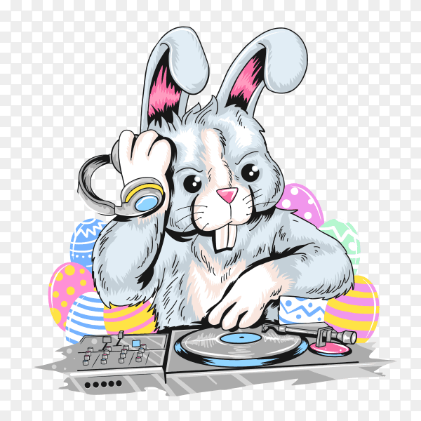 Cute rabbit playing music vector PNG