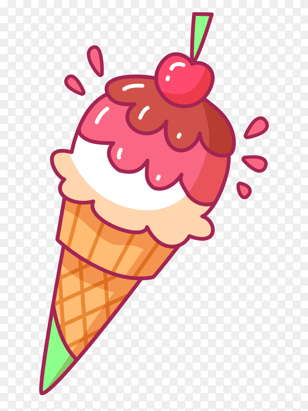 Delicious ice cream cone with cheery vector PNG