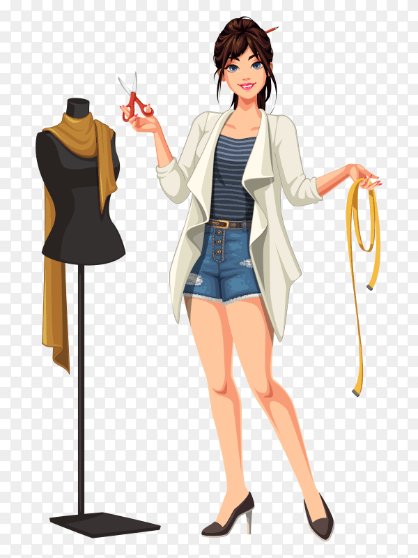 Fashion designer with mannequin on transparent background PNG