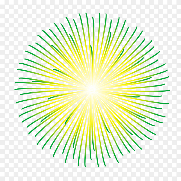 Festive fireworks with bright green and yellow sparks vector PNG