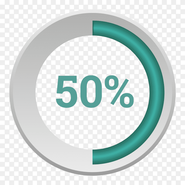 Fifty percent green gradient pie chart sign on transparent background PNG