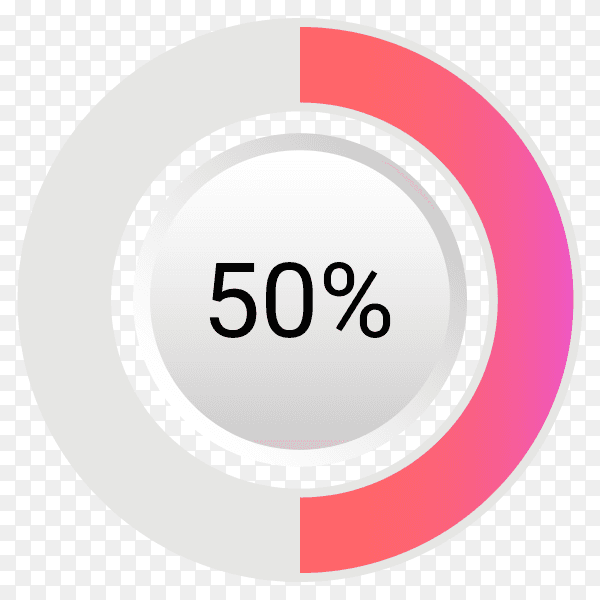 Fifty percent isolated pie chart on transparent background PNG