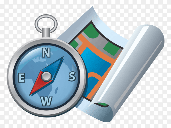 Flat map and compass on transparent background PNG