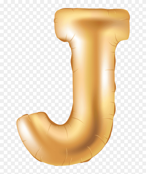 Gold metallic helium alphabet balloon foil letter J Clipart PNG