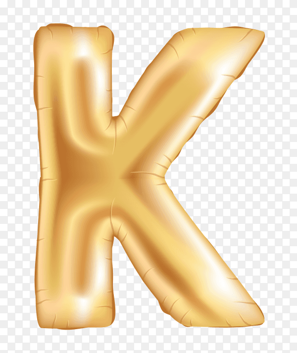 Gold metallic helium alphabet balloon foil letter K on transparent PNG