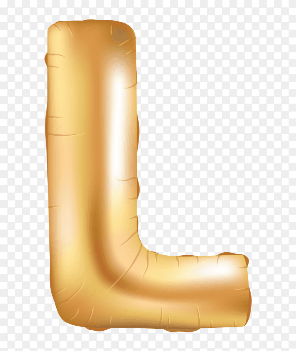 Gold metallic helium alphabet balloon foil letter L on transparent background PNG