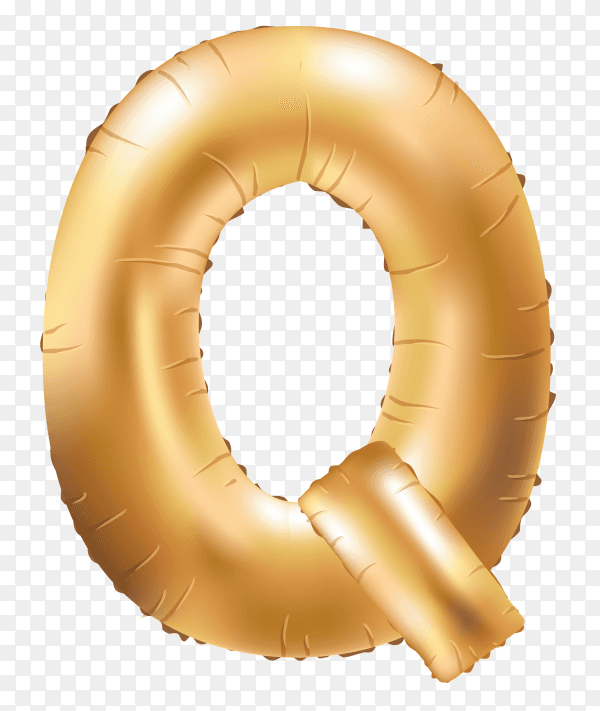 Gold metallic helium alphabet balloon foil letter Q vector PNG