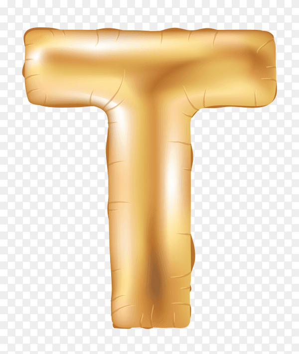 Gold metallic helium alphabet balloon foil letter T on transparent background PNG