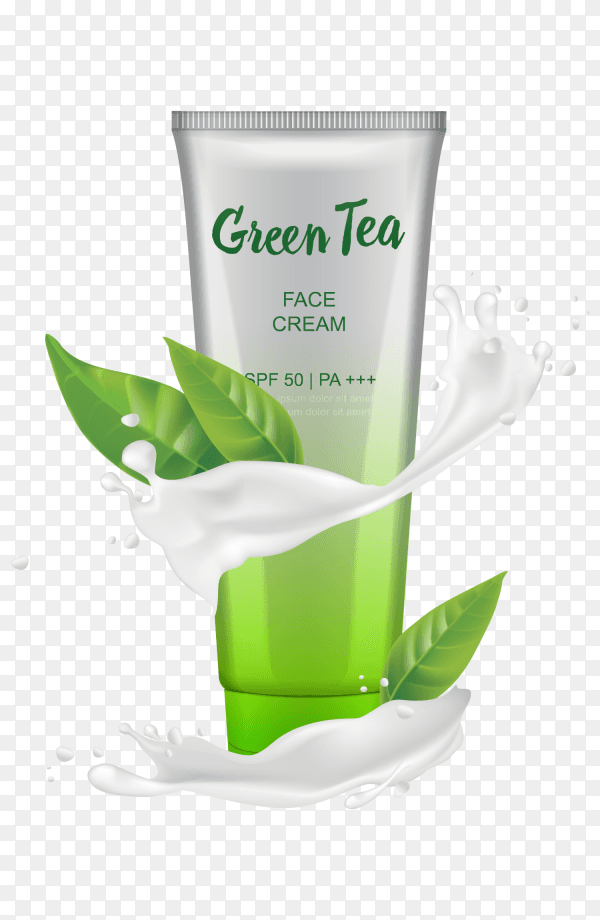 Green tea face cream on transparent PNG