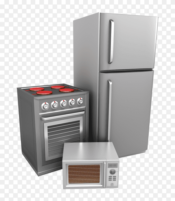 Group of household appliances on transparent background PNG