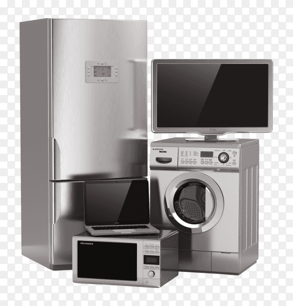 Group of household appliances on transparent background PNG